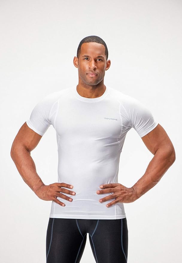 DEVOPS 3 Pack Men's Cool Dry Short Sleeve Compression Shirts, Sports Baselayer T-Shirts Tops, Athletic Workout Shirt