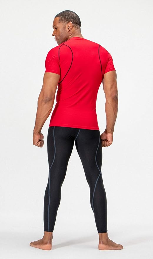 DEVOPS 3 Pack Men's Cool Dry Short Sleeve Compression Shirts, Sports Baselayer T-Shirts Tops, Athletic Workout Shirt