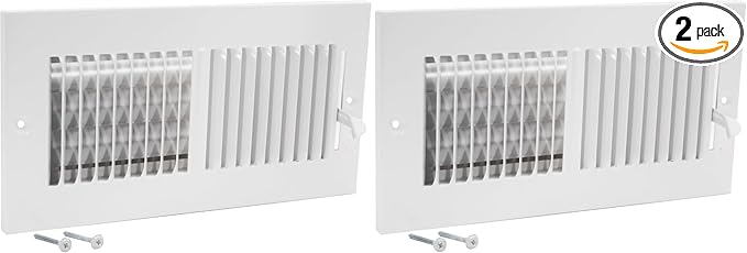 EZ-FLO 10 x 4 Inch (Duct Opening) Air Vent Cover for Wall or Ceiling, Two-Way Ventilation Register, Solid Steel HVAC Register Cover, White, 61609 (Pack of 2)