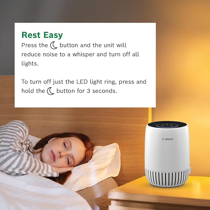 BOSCH Air Purifier for Home, Small Spaces (Covers,500-sq ft), 2-in-1 Filter for Pollen, Smoke, Dust, Dander, Outdoor Pollution, Odors, HEPA, Air 1000, White