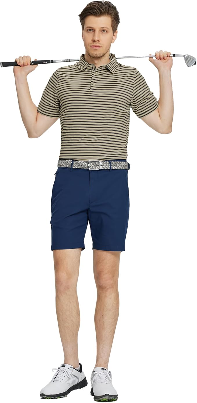 M MAELREG Golf Shirts for Men Short Sleeve Dry Fit Casual Striped Performance Moisture Wicking Collared Mens Polo Shirts