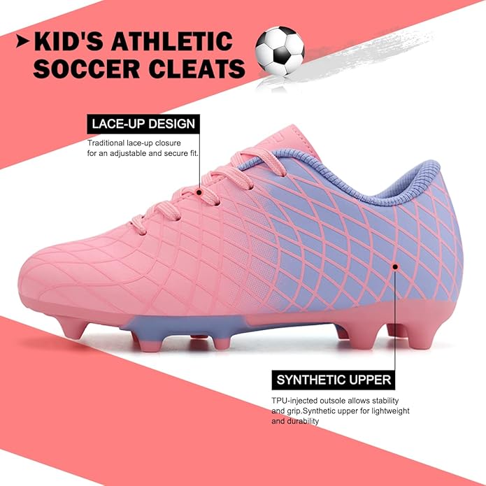 JABASIC Kids Outdoor Soccer Cleats Athletic Firm Ground Football Shoes