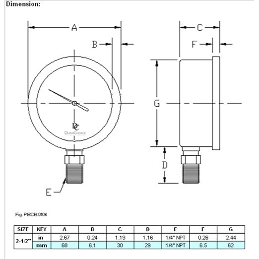 2-1/2" Oil Filled Vacuum Pressure Gauge - Stainless Steel Case, Brass, 1/4" NPT, Lower Mount Connection, 30HG/15PSI