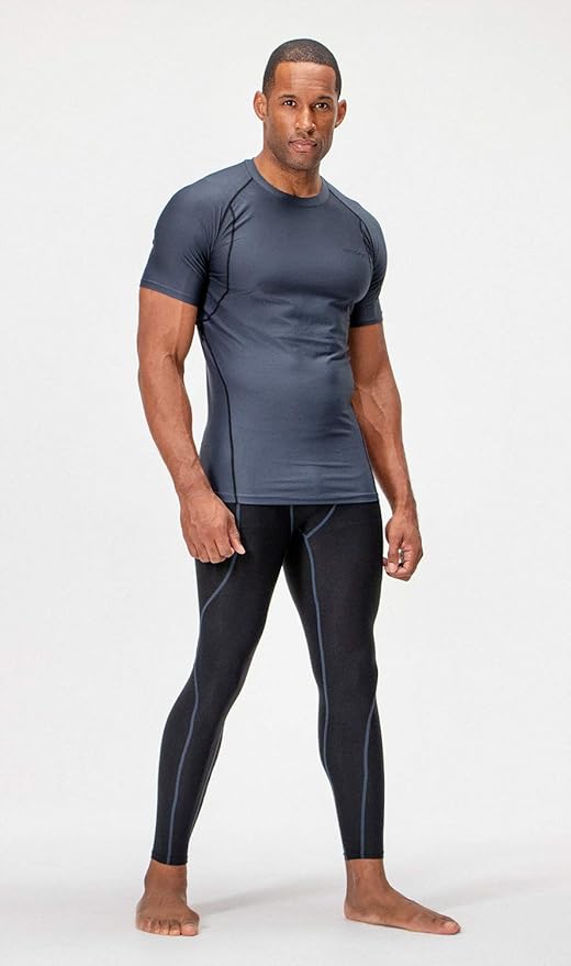 DEVOPS 3 Pack Men's Cool Dry Short Sleeve Compression Shirts, Sports Baselayer T-Shirts Tops, Athletic Workout Shirt