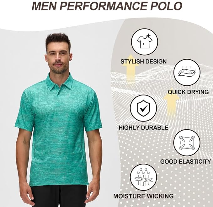 Damipow Premium Golf Shirts for Men Dry Fit Performance Polo Short Sleeve Collared Shirt