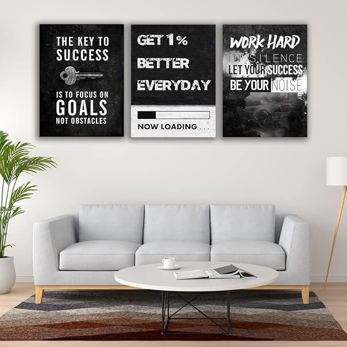 Yetaryy Motivational Poster Inspirational Wall Art 3 Pieces Canvas Painting Lion Artwork for Living Room Office Modern Home Decor Prints Pictures Wall Decor Framed Ready to Hang [48''Wx 24''H]