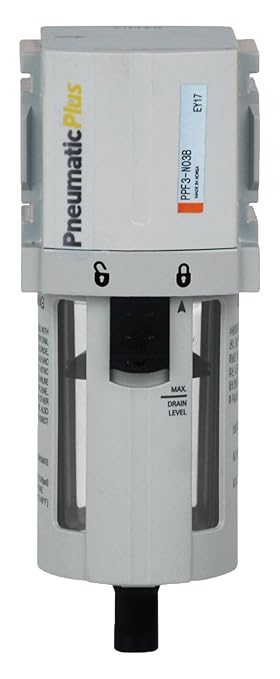 PneumaticPlus PPF3-N03B Compressed Air Particulate Filter 3/8" NPT, 5 Micron, Poly Bowl, Manual Drain, Bracket