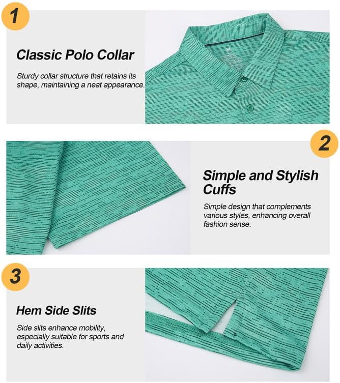 Damipow Premium Golf Shirts for Men Dry Fit Performance Polo Short Sleeve Collared Shirt