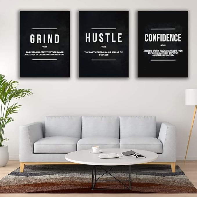 Yetaryy Motivational Poster Inspirational Wall Art 3 Pieces Canvas Painting Lion Artwork for Living Room Office Modern Home Decor Prints Pictures Wall Decor Framed Ready to Hang [48''Wx 24''H]
