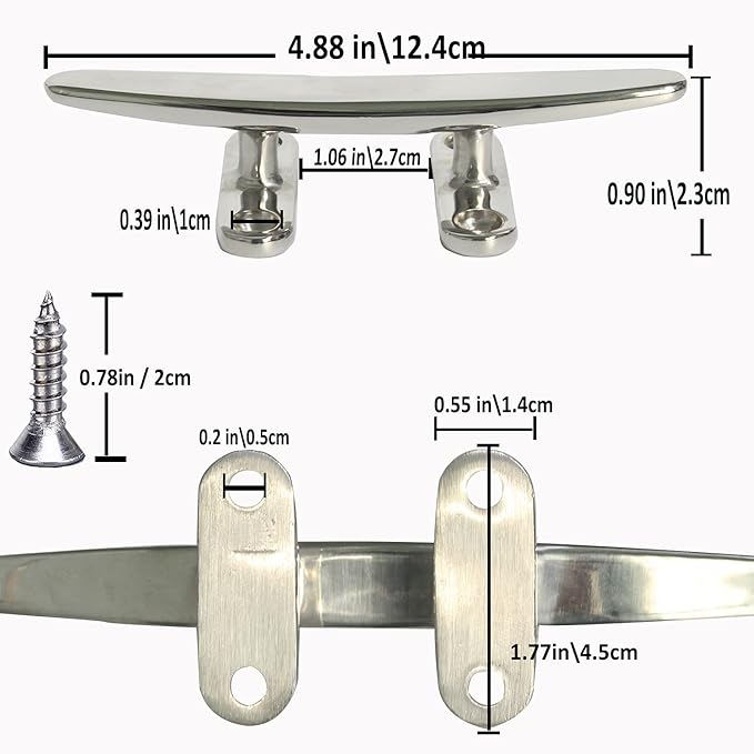 Boat Cleat Open Base Boat Cleat, Dock Cleat All 316 Stainless Steel Boat Mooring Accessories, Free Installation Accessories Screws(4/5 /6/8 inch)