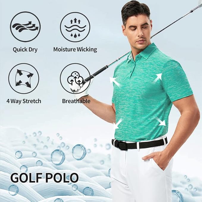 Damipow Premium Golf Shirts for Men Dry Fit Performance Polo Short Sleeve Collared Shirt