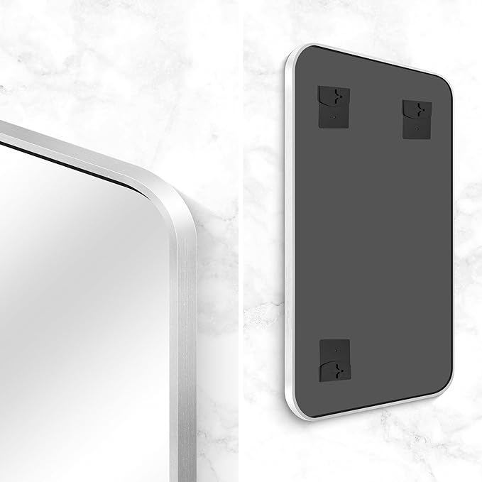 Silver Bathroom Mirror,24x48 inch Wall Mirror for Bathroom Wall Mounted,Rectangle Mirror for Bathroom Over Sink,Modern Frame Round Corner for Living Room,Bedroom Entryway,Horizontal/Vertical