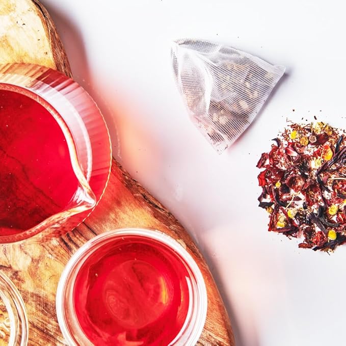 Shine Wellness Organic Tea Blend (100 Enveloped Pyramid Sachets w/String & Tag) | Rooibos, Rosehips, Hibiscus, Tulsi, Haritaki | Fairtrade and Kosher | Gives Back 100% of Profits