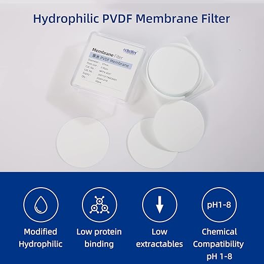 100 Pieces/Pack PVDF Disc Membrane Filters Hydrophilic 47mm Diameter 0.22µm Pore Size