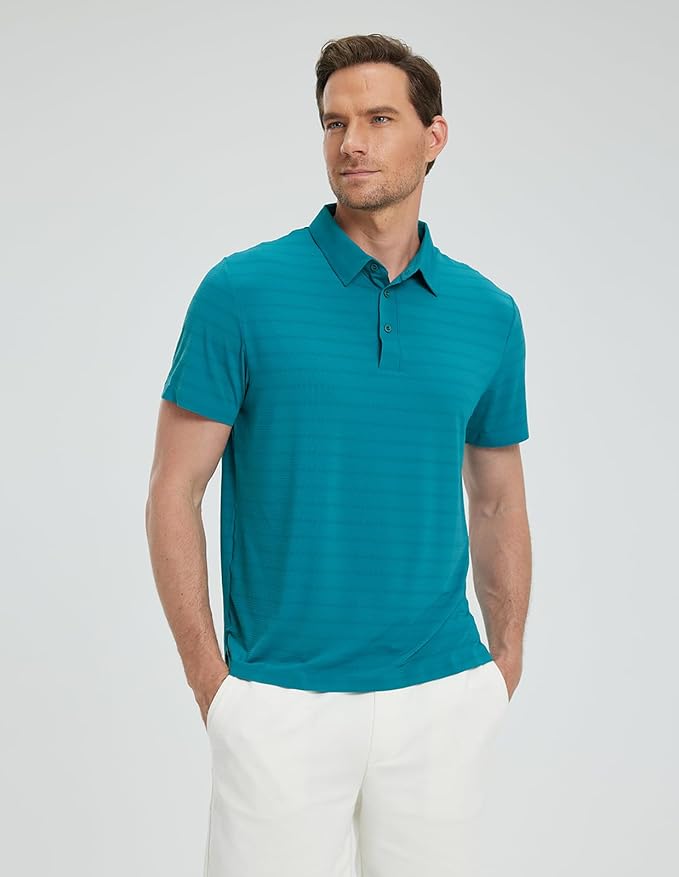 fit space Men’s Performance Golf Polo, Cooling Tennis Shirts, Seamless Stretch, Quick-Dry Short Sleeve with IceSilk Tech