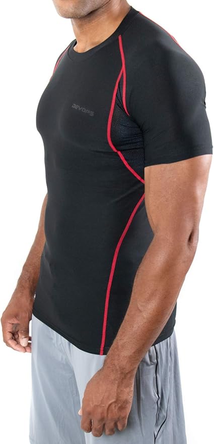 DEVOPS 3 Pack Men's Cool Dry Short Sleeve Compression Shirts, Sports Baselayer T-Shirts Tops, Athletic Workout Shirt