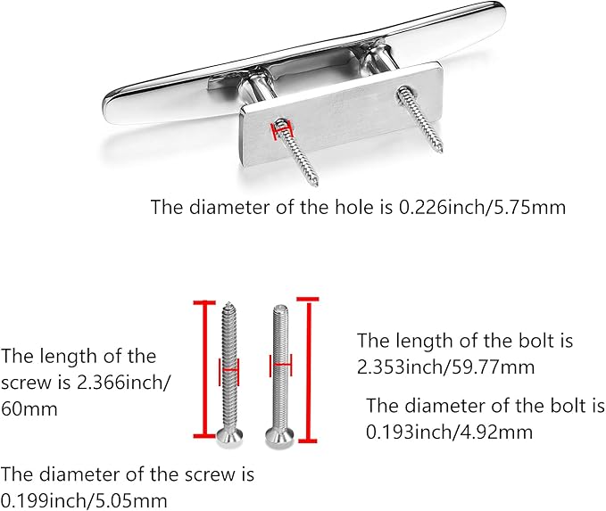 Boat Cleat 6 Inch Open Base 2 Pcs, Dock Cleat Heavy Duty 316 Stainless Steel，Curtain Tie, Hook, Include Installation Screws