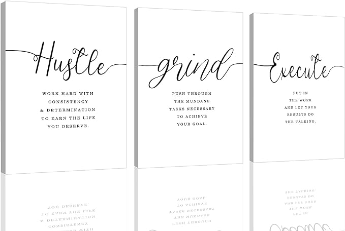 EPHANY Inspirational Wall Art - Large Office Wall Decor Painting, Hustle Grind Execute Quotes, office wall art,working room wall decor, gift for boss (H-3pcs,24x36inchx3pcs)