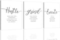 Framed Canvas Wall Art Hustle Quote, Office Wall Art, White Large Poster, Positive Motivational Set of 3 Prints, Execute Hustle Grind, Inspirational Print (H-3pcs,20x30inchx3pcs)