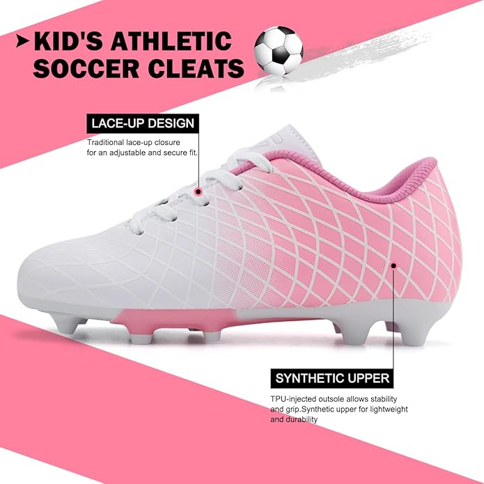 JABASIC Kids Outdoor Soccer Cleats Athletic Firm Ground Football Shoes