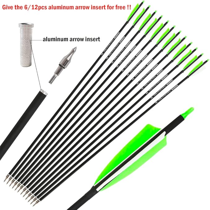ZSHJGJR 30 Inch Archery Carbon Arrows Hunting Arrows with 4” Turkey Feather Target Practice Arrows Spine 500 for Compound & Recurve &Traditional Bow 6/12pcs