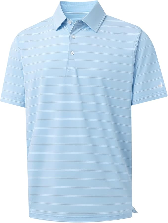 Rouen Polo Shirts for Men Dry Fit Performance Heather Stripe Golf Polo Moisture Wicking Lightweight Breathable Golf Shirts