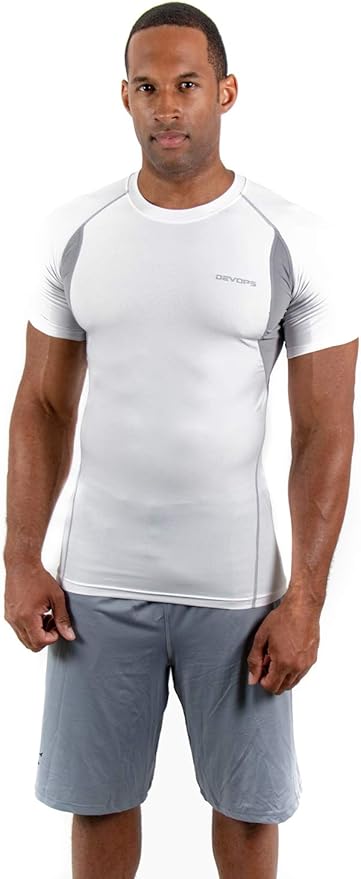 DEVOPS 3 Pack Men's Cool Dry Short Sleeve Compression Shirts, Sports Baselayer T-Shirts Tops, Athletic Workout Shirt