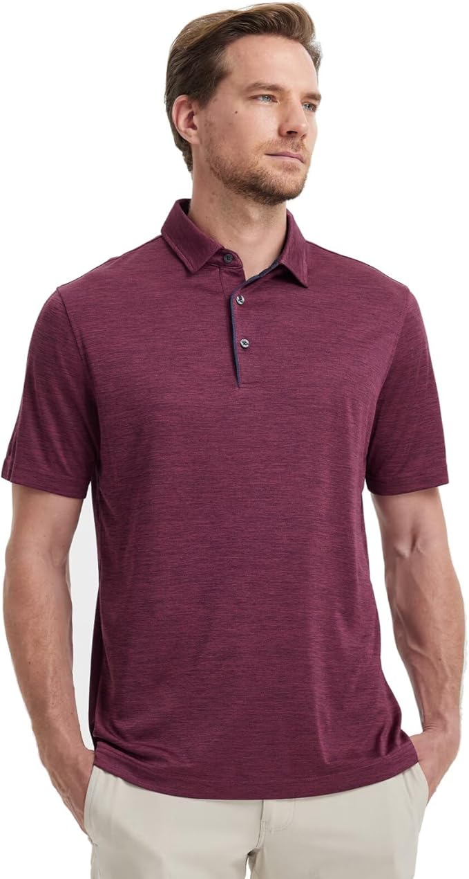 M MAELREG Golf Shirts for Men Short Sleeve Dry Fit Casual Striped Performance Moisture Wicking Collared Mens Polo Shirts