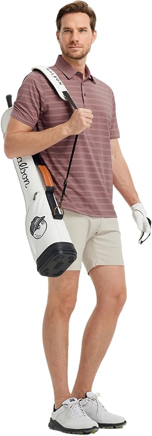 Rouen Polo Shirts for Men Dry Fit Performance Heather Stripe Golf Polo Moisture Wicking Lightweight Breathable Golf Shirts