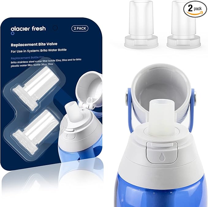 GLACIER FRESH Bottle Mouthpiece Replacement for Brita Water Bottle, Silicone Bottle Bite Valve Replacement Parts Compatible with Brita Water Bottles, 2 Packs