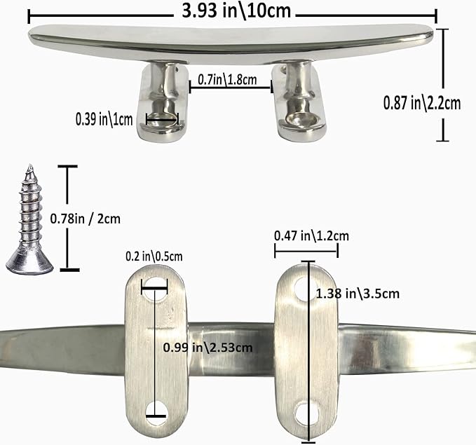 Boat Cleat Open Base Boat Cleat, Dock Cleat All 316 Stainless Steel Boat Mooring Accessories, Free Installation Accessories Screws(4/5 /6/8 inch)