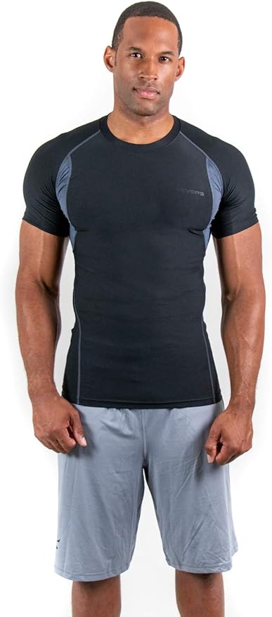DEVOPS 3 Pack Men's Cool Dry Short Sleeve Compression Shirts, Sports Baselayer T-Shirts Tops, Athletic Workout Shirt