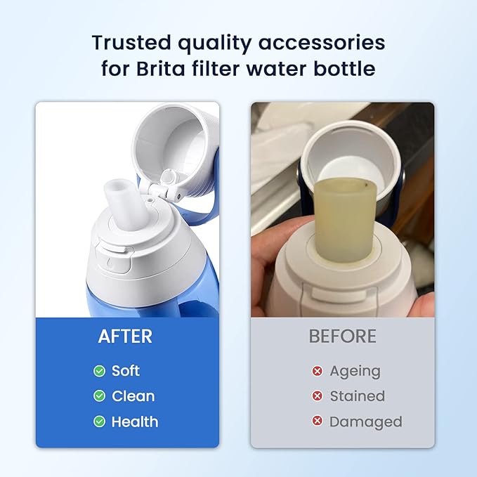 GLACIER FRESH Bite Valve and Bottle Filter Replacement for Brita Water Bottle, 4 Pack Bottle Filter and 2 Pack Silicone Water Bottle Mouthpiece for Brita Stainless Steel and Brita Plastic Water Bottle