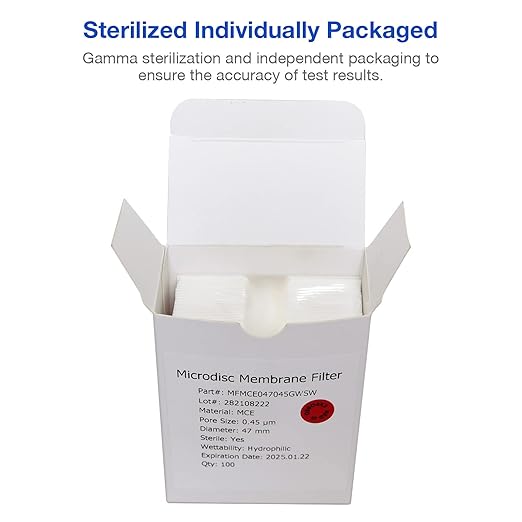 SimPure MCE Gridded Membrane Filter Sterile, 47mm Diameter and 0.45um Pore Size, Individual Pack Membrane Disc Filter, Hydrophilic Filter Paper, Pack of 1000