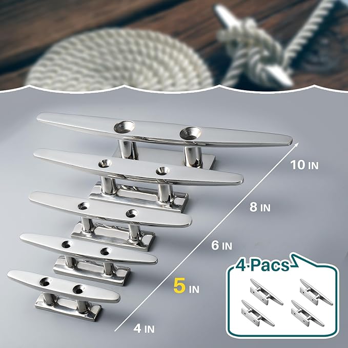 Boat Cleats Marine Grade 316 Stainless Steel Boat Mooring Cleat Pack of 4, Installation Accessories Included