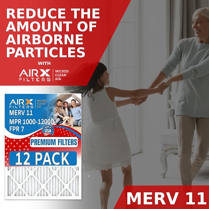 14x25x1 Air Filter MERV 11 Rating, 12 Pack of Furnace Filters Comparable to MPR 1000, MPR 1200 & FPR 7 - Made in USA by AIRX FILTERS WICKED CLEAN AIR.