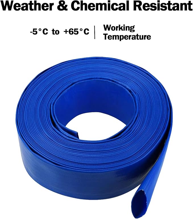 Eastrans 2.5" x 25 FT Blue PVC Lay-Flat Backwash Hose for Swimming Pools, Heavy Duty Discharge Hose Reinforced Pool Drain Hose, Weather Resistant Ideal for Water Transferring