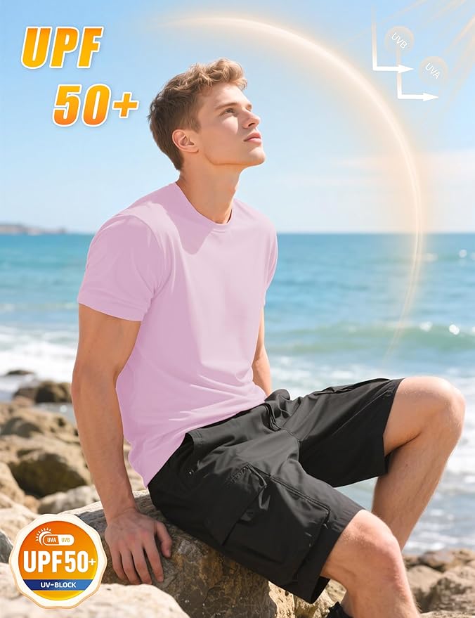 KEFITEVD Men's Short Sleeve UPF 50+ Sun Protection Shirts Quick Dry Rashguard Swim Shirt SPF Workout Fishing Athletic T-Shirt