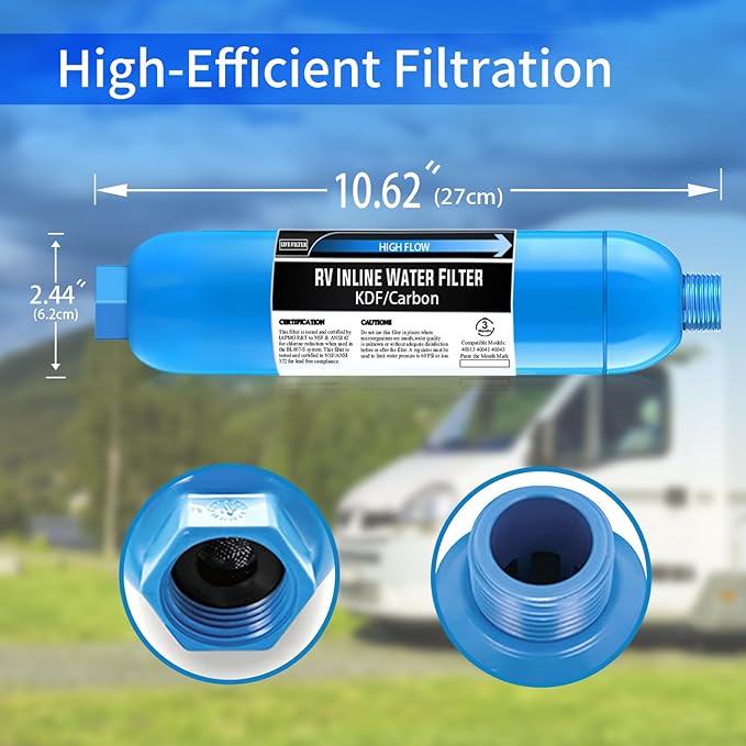 Lifefilter RV Inline Water Filter, NSF Certified, Reduces Chlorine, Bad Taste, Odor, Dedicated for RVs and Marines, 2 Pack Drinking Filter with 2 Flexible Hose Protector