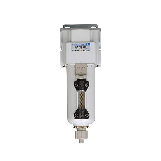 PneumaticPlus SAFM300-N03B-MEP Compressed Air Coalescing Filter, 0.1 Micron, 3/8" NPT - Metal Bowl, Manual Drain, Bracket
