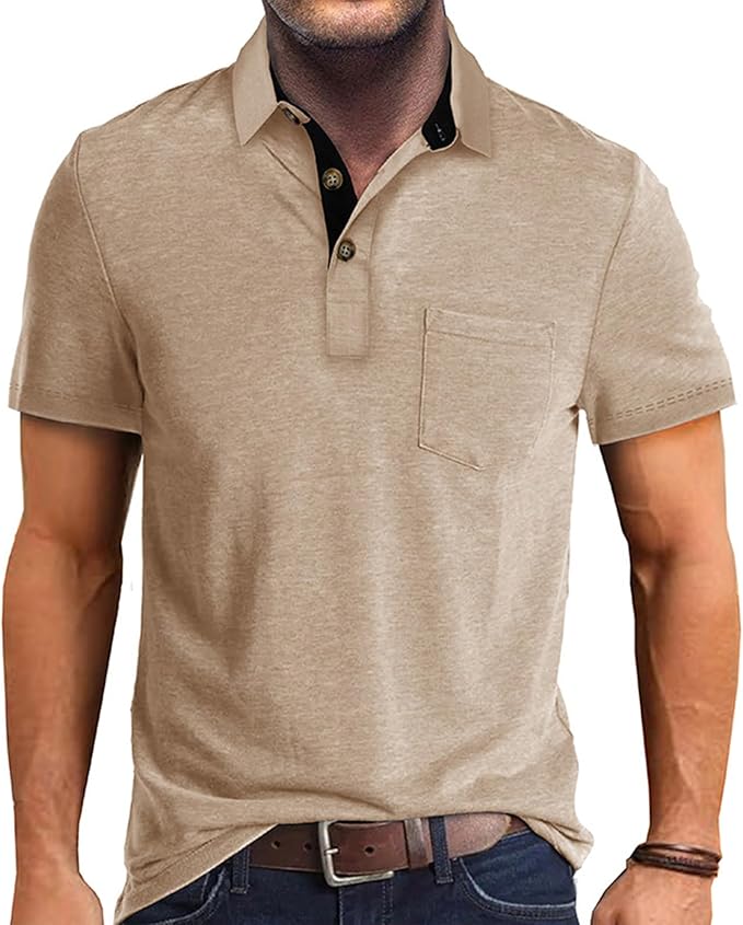 SEGANUP Men's Fashion Polo Shirts Short Sleeve Casual Cotton Golf Shirts Moisture Wicking Polo Shirt with Pocket