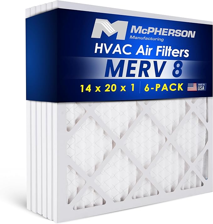 14x20x1 Air Filters, MERV 8 Pleated HVAC AC Furnace Filter Replacement, For Home and Commercial Use, Dust, Pet, & Lint Defense, Made In USA, Easy Install (6 Pack)