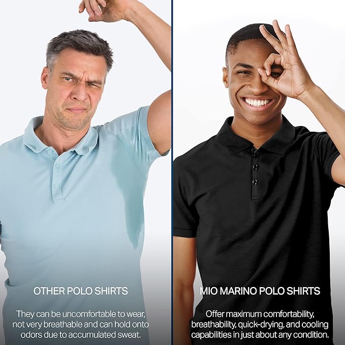 [3 Pack] Mio Marino Golf Polo Shirts for Men - Dry Fit - Ultra-Light Fabric
