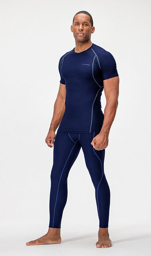 DEVOPS 3 Pack Men's Cool Dry Short Sleeve Compression Shirts, Sports Baselayer T-Shirts Tops, Athletic Workout Shirt