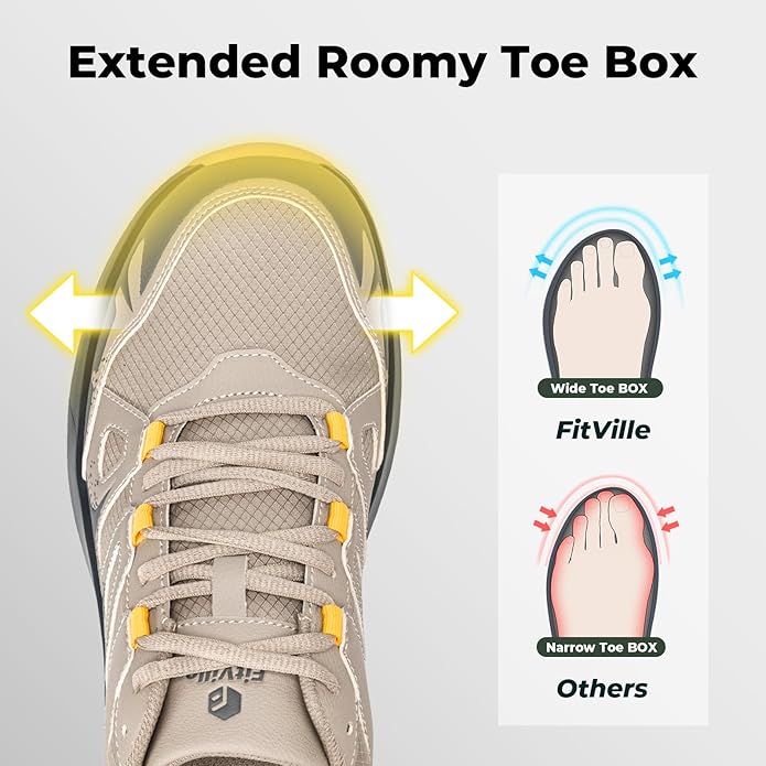 FitVille Men's Wide Hiking Shoes Water Repellent Trekking Trails Outdoor Sneakers Cushioned Lightweight Walking Running Shoes with Arch Support