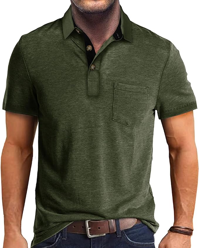 SEGANUP Men's Fashion Polo Shirts Short Sleeve Casual Cotton Golf Shirts Moisture Wicking Polo Shirt with Pocket