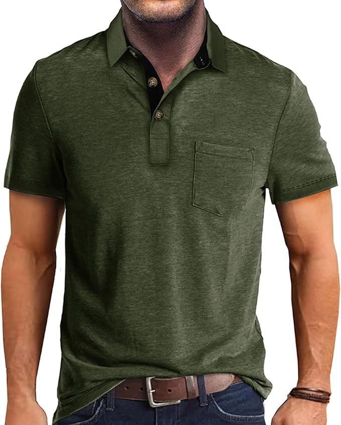 SEGANUP Men's Fashion Polo Shirts Short Sleeve Casual Cotton Golf Shirts Moisture Wicking Polo Shirt with Pocket