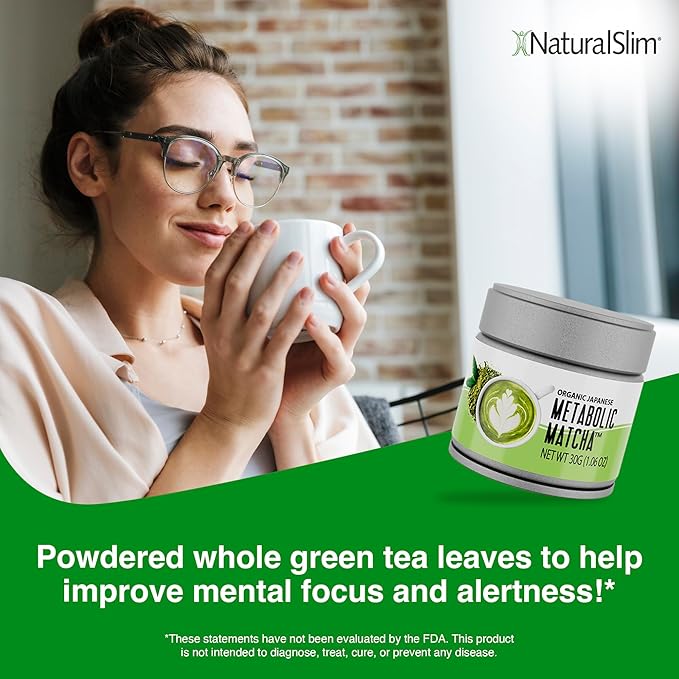 Naturalslim Japanese Organic Matcha Powder Green Tea - Metabolic Pure Japanese Matcha Tea Superfood with L-Theanine & Antioxidants for Metabolism, Energy, & Concentration - 30g