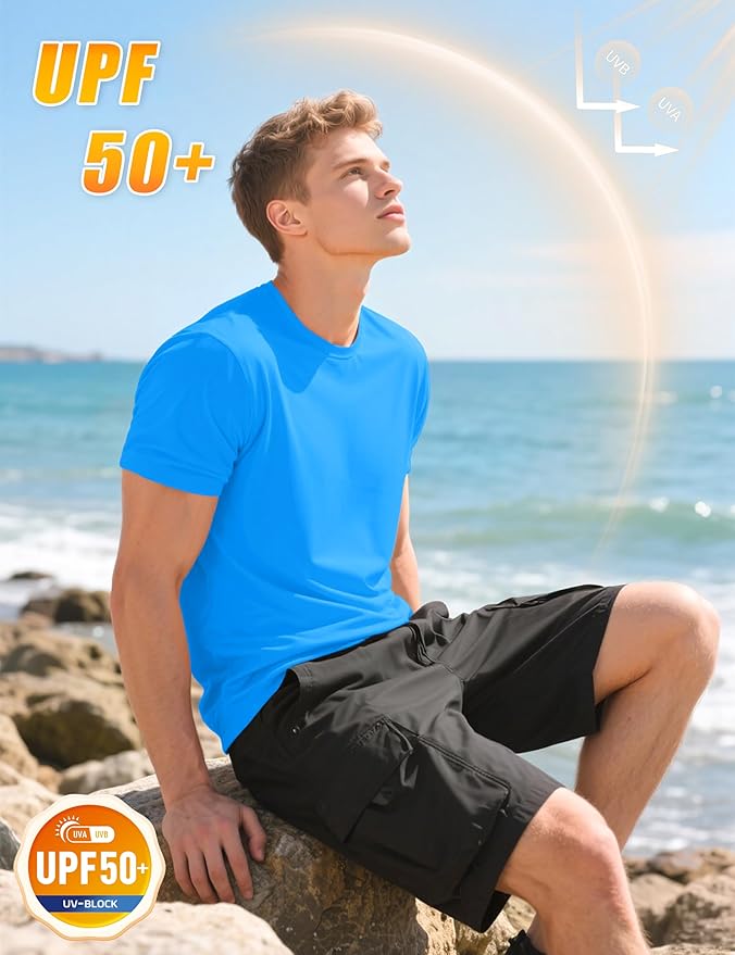 KEFITEVD Men's Short Sleeve UPF 50+ Sun Protection Shirts Quick Dry Rashguard Swim Shirt SPF Workout Fishing Athletic T-Shirt