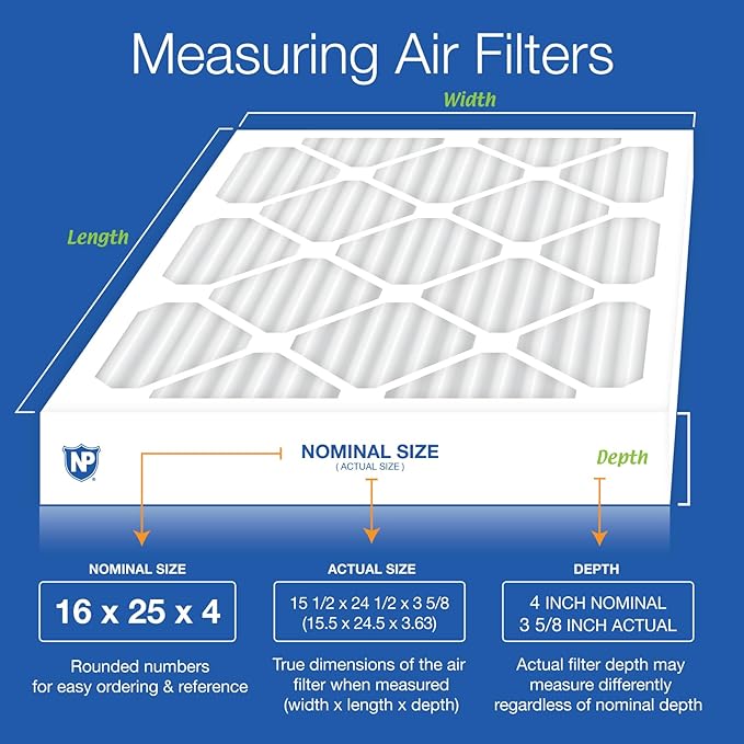 Nordic Pure 16x25x4 (Actual Size: 15 1/2 x 24 1/2 x 3 5/8) Pleated MERV 15 Air Filters 2 Pack